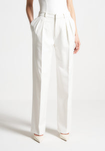 Julie - Pinstripe Twin Pleat Tailored Trousers - White