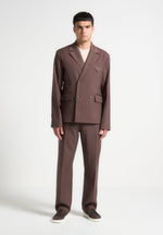 Regular Fit Twill Pleated Tailored Trousers - Brown