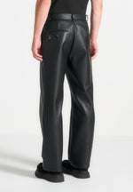 Relaxed Fit Leather Pleated Trouser - Black