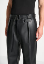 Serge - Relaxed Fit Leather Pleated Pants - Black