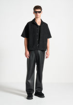 Relaxed Fit Leather Pleated Trouser - Black