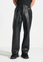 Serge - Relaxed Fit Leather Pleated Pants - Black