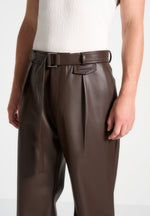 Serge - Relaxed Fit Leather Pleated Pants - Brown