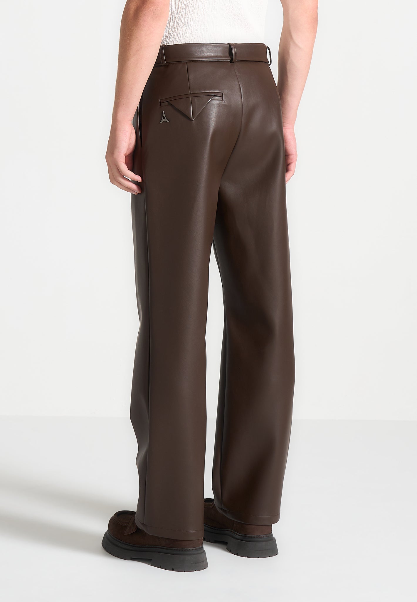 Serge - Relaxed Fit Leather Pleated Pants - Brown