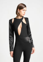 satin-and-bandage-flared-jumpsuit-black