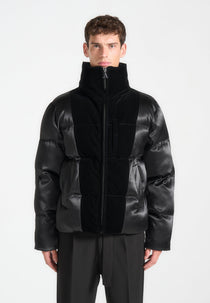 Alaric - Satin and Velvet Paneled Puffer Jacket - Black