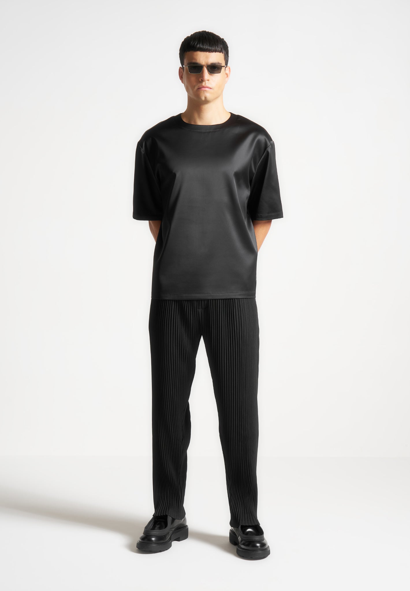 Satin Boxy Fit T-Shirt - Black 