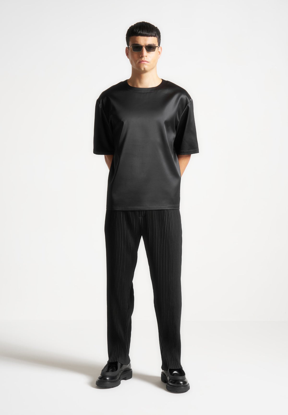 Satin Boxy Fit T-Shirt - Black