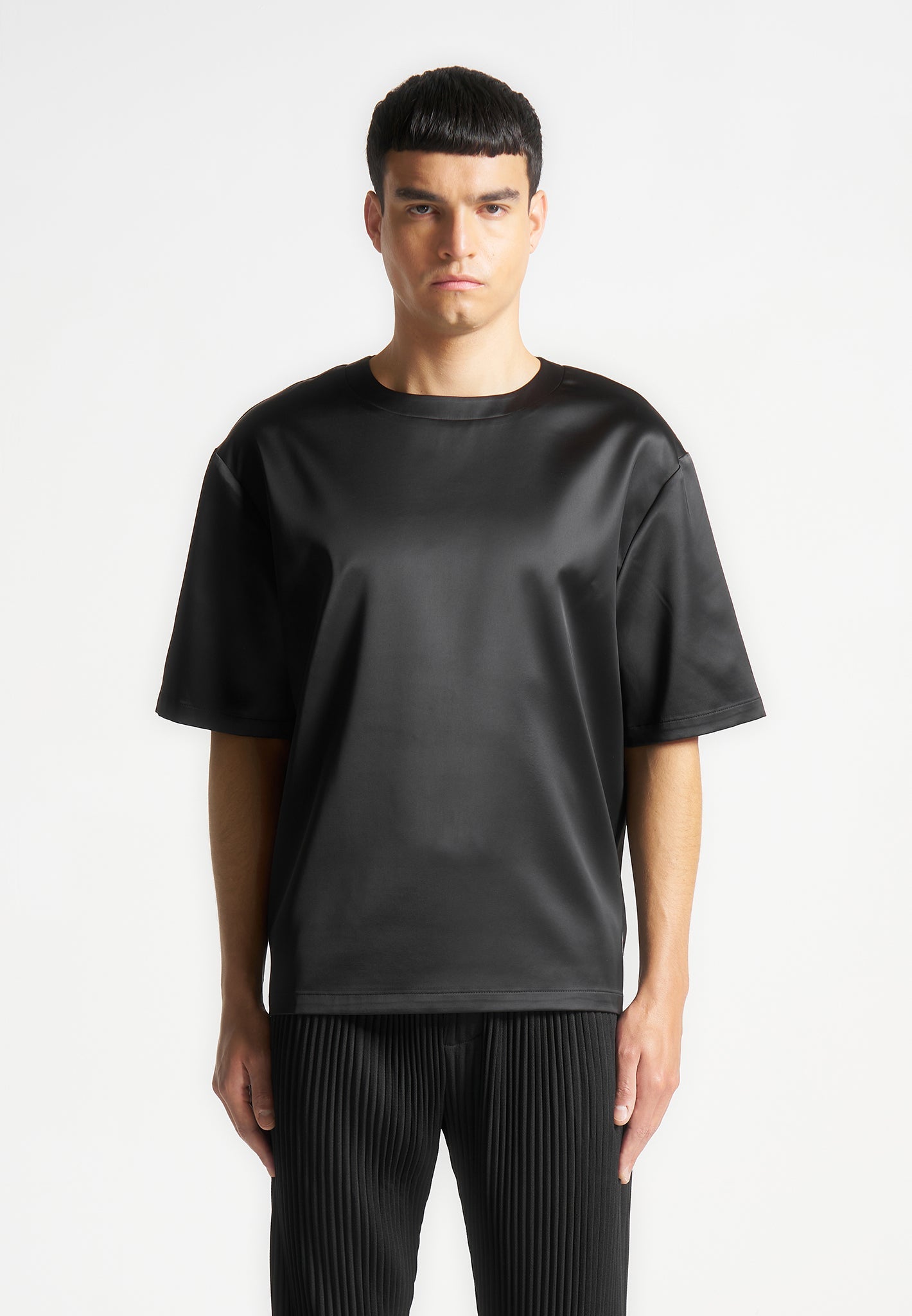 Satin Boxy Fit T-Shirt - Black 