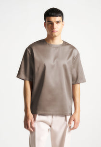 Satin Boxy Fit T-Shirt - Taupe