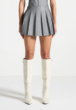Rina - Pinstripe Pleated Skort - Grey