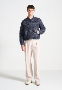 Darel - Speckled Knit Bomber Jacket - Navy