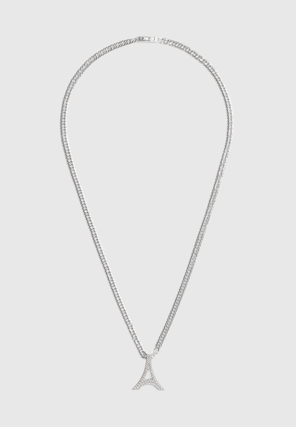 Sterling Silver Iced Eiffel Pendant Necklace - Silver