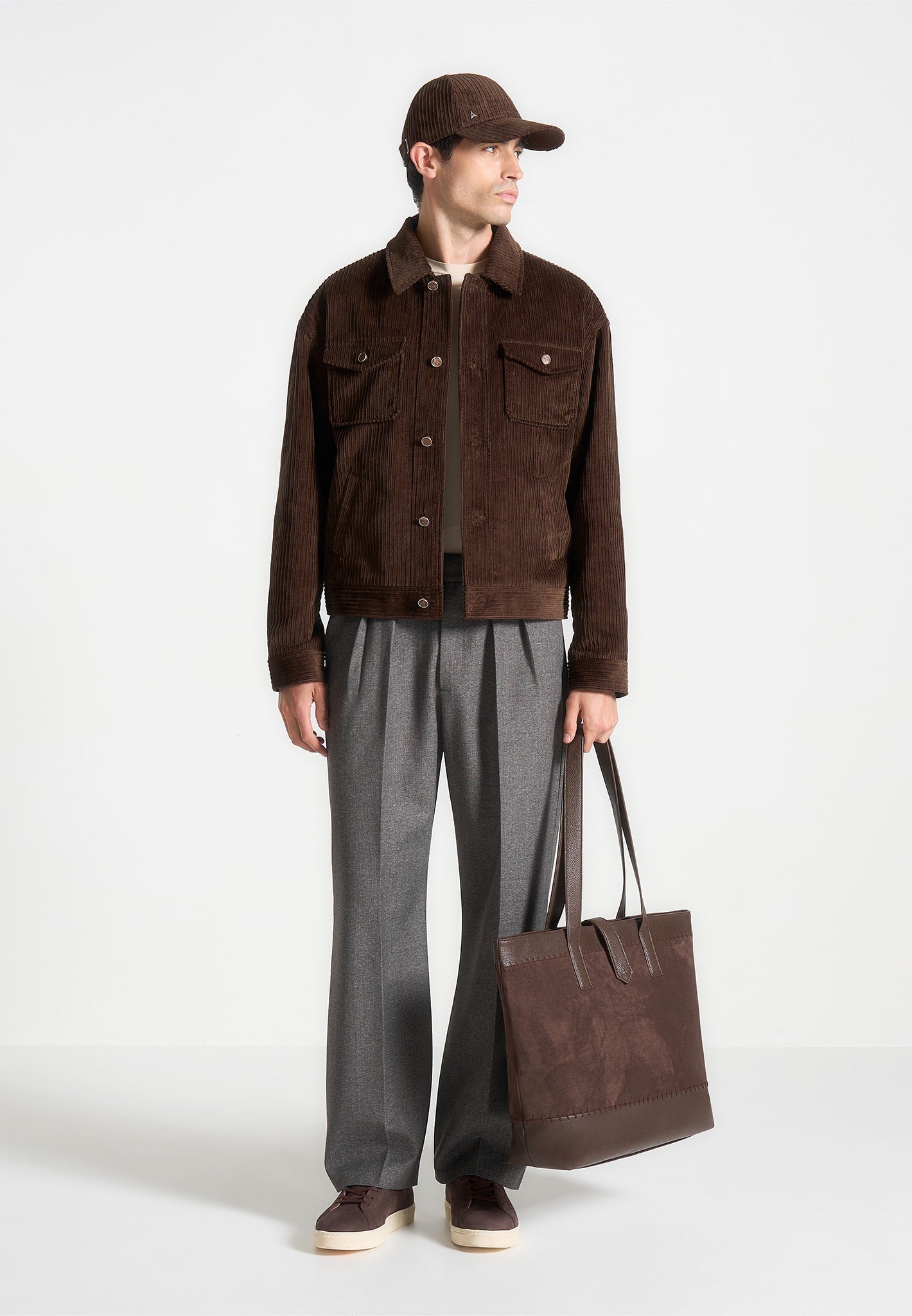 Nicolas - Suede & Pebbled Leather Whipstitch Tote Bag - Brown