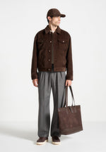 Nicolas - Suede & Pebbled Leather Whipstitch Tote Bag - Brown