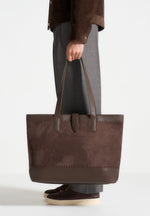 Nicolas - Suede & Pebbled Leather Whipstitch Tote Bag - Brown