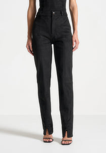 Suede Straight Leg Pants - Black