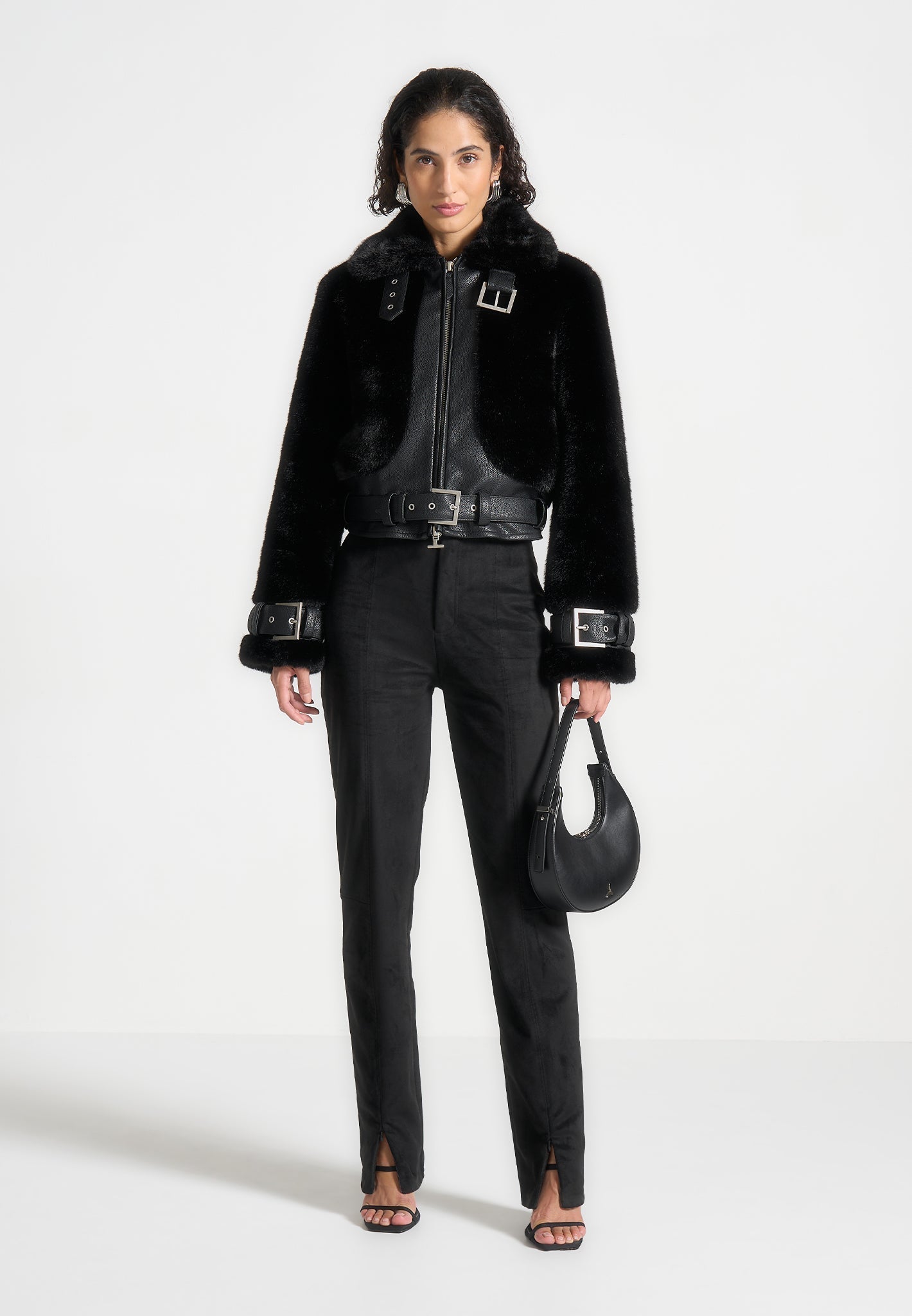 Suede Straight Leg Pants - Black 