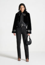 Suede Straight Leg Pants - Black