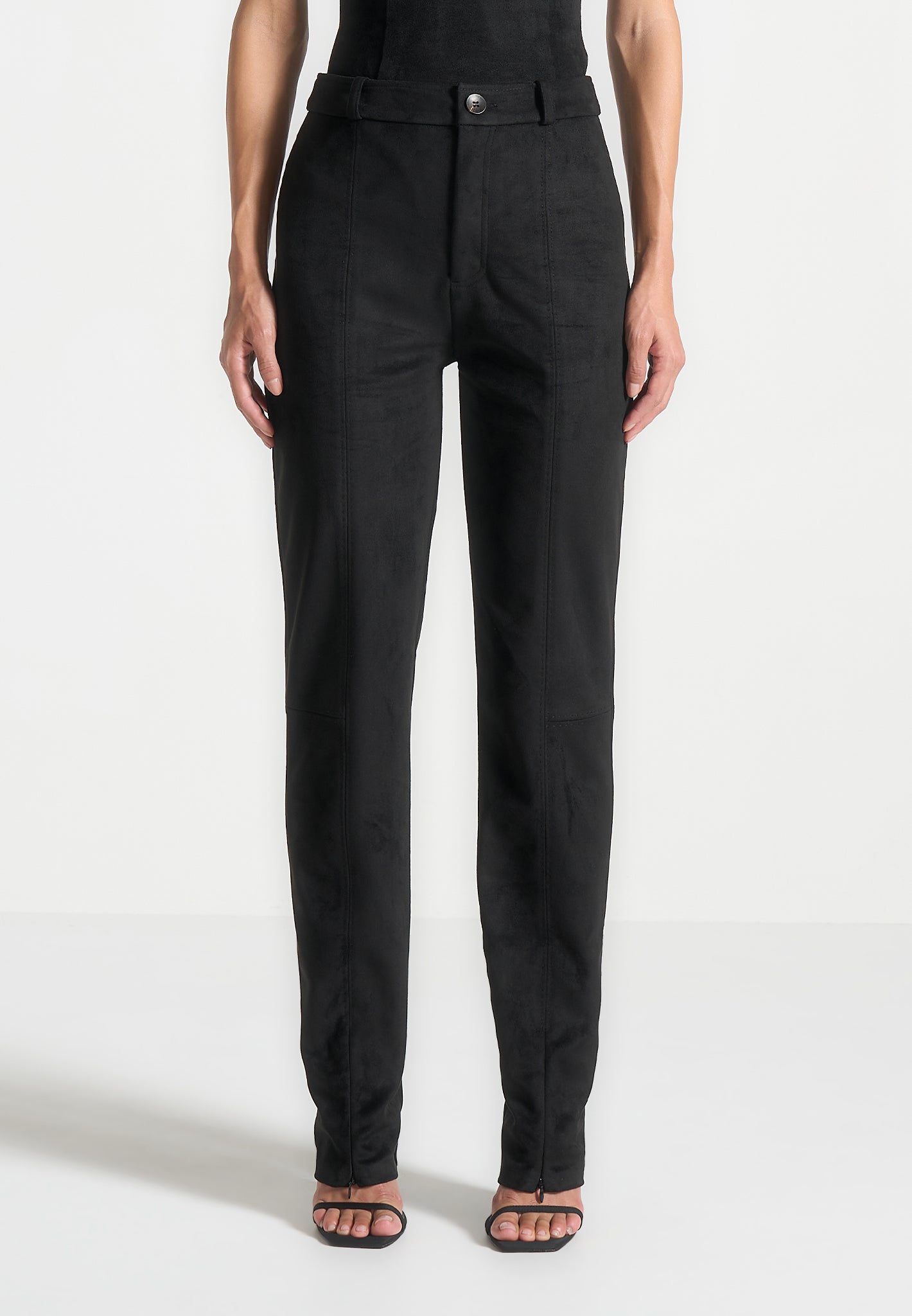 Suede Straight Leg Pants - Black