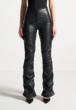 Caroline - Tacked Leather Fit & Flare Pants - Black