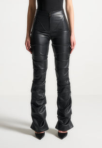 Caroline - Tacked Leather Fit & Flare Pants - Black