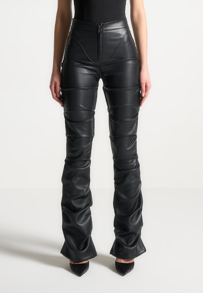 caroline-tacked-leather-fit-and-flare-trousers-black