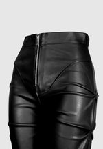 tacked-vegan-leather-flared-trousers-black