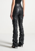 Caroline - Tacked Leather Fit & Flare Pants - Black