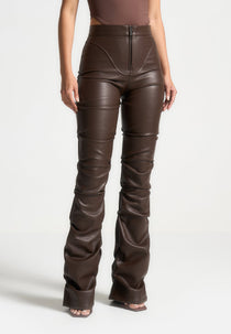 Caroline - Tacked Leather Flared Trousers - Brown