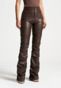 Caroline - Tacked Leather Flared Pants - Brown