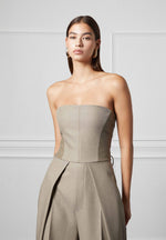 Sabine - Tailored Pleat Jumpsuit with Belt - Beige