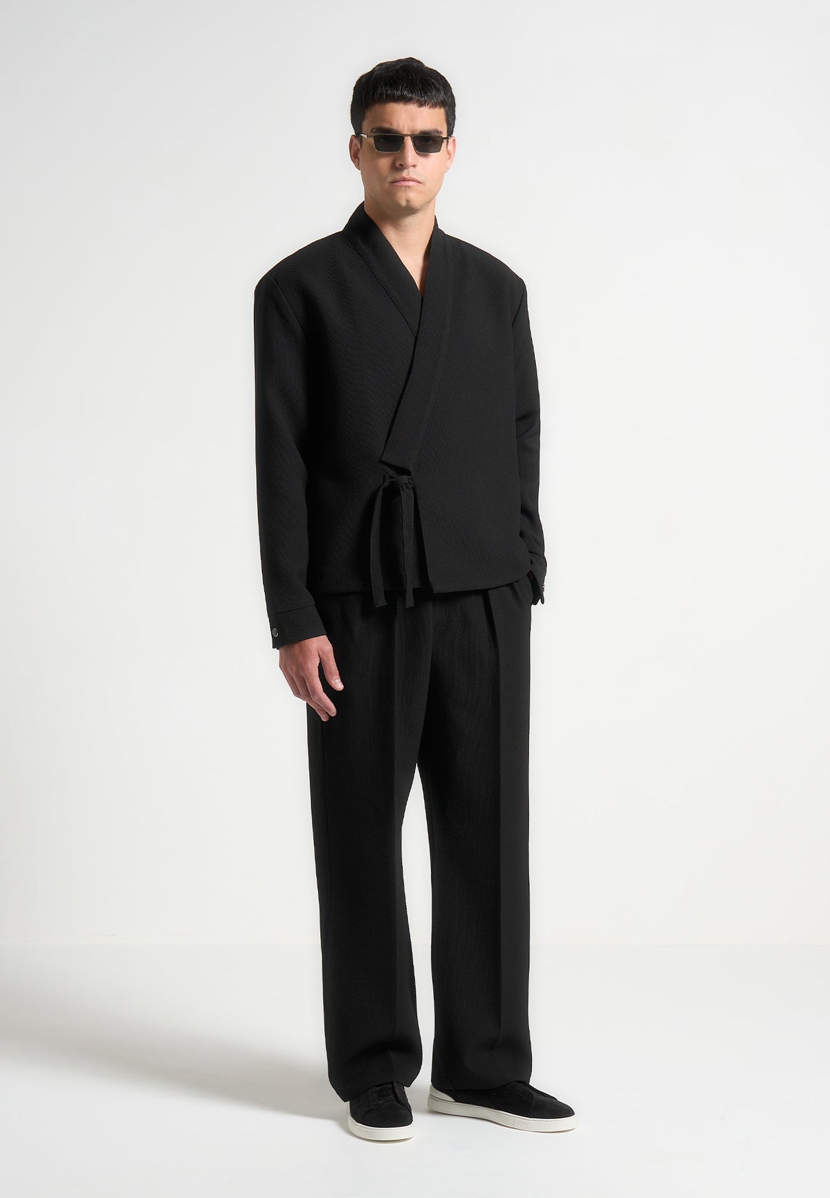 Robin - Textured Kimono Wrap Jacket - Black
