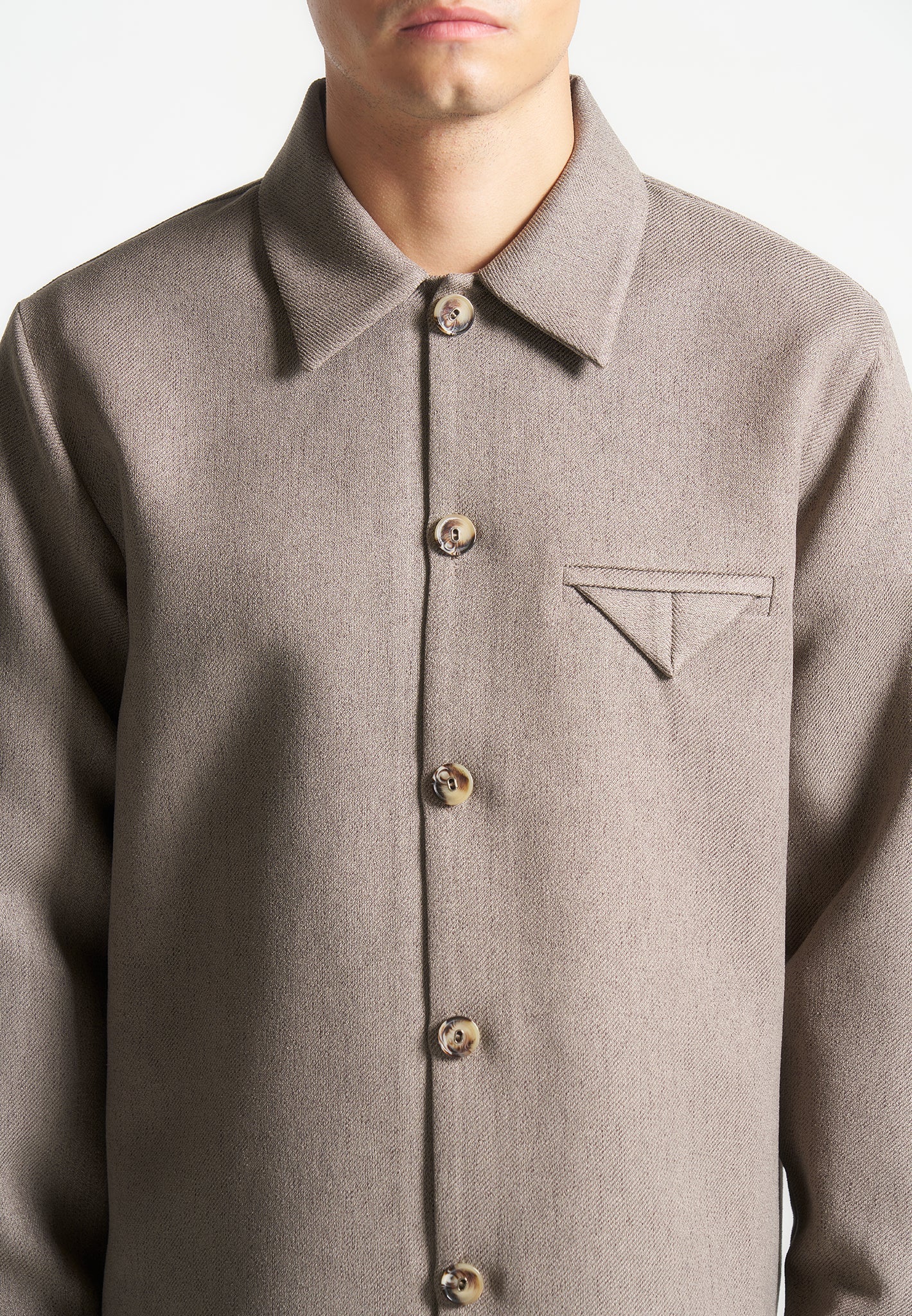 Leo - Textured Tailored Long Sleeve Overshirt - Taupe