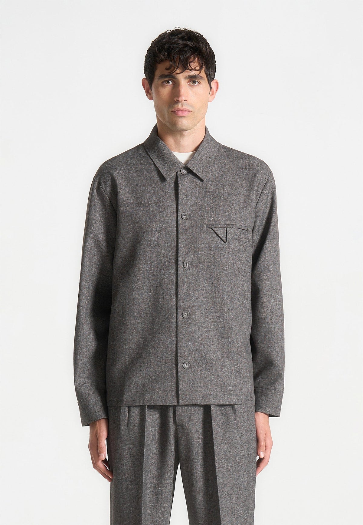 Leo - Textured Tailored Overshirt - Dark Grey