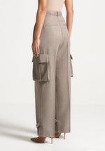 Danielle - Textured Tailored Pleated Cargo Trousers - Taupe