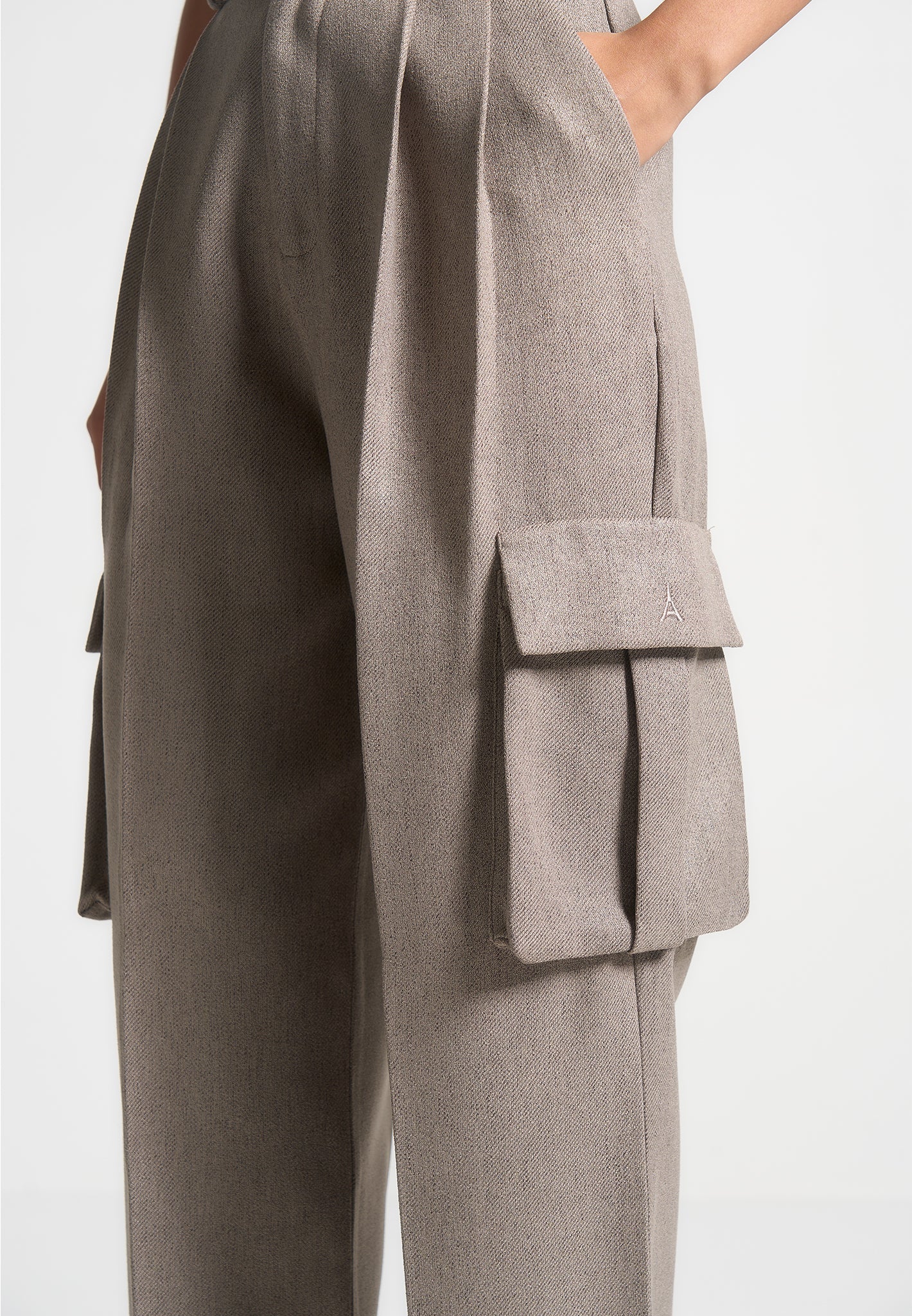 Danielle - Textured Tailored Pleated Cargo Trousers - Taupe
