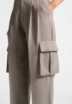 Danielle - Textured Tailored Pleated Cargo Trousers - Taupe