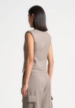 Laurence - Textured Tailored Wrap Waistcoat - Taupe