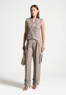 L⁠aurence - Textured Tailored Wrap Suit Vest - Taupe