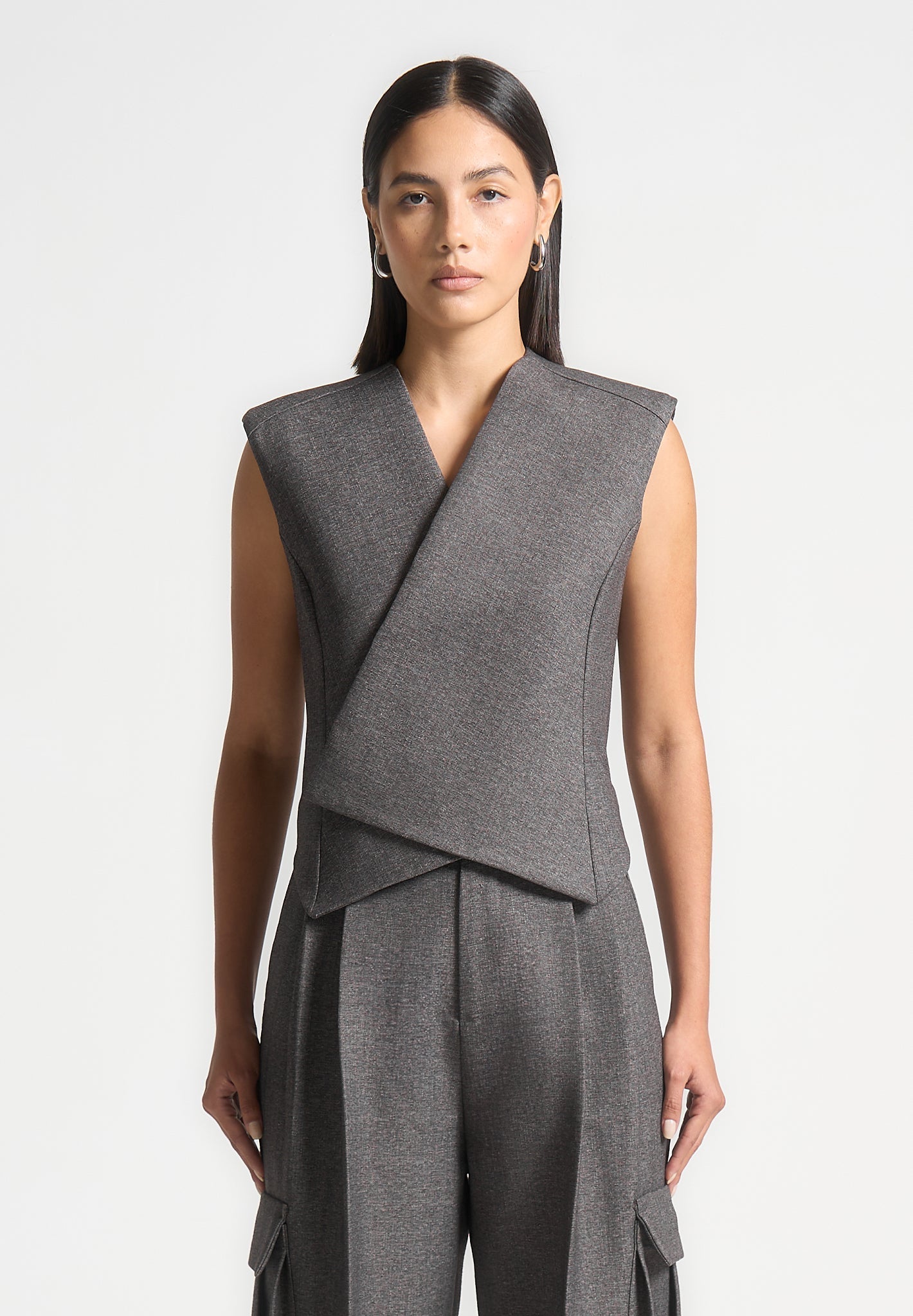Laurence - Textured Tailored Wrap Waistcoat - Grey Marl