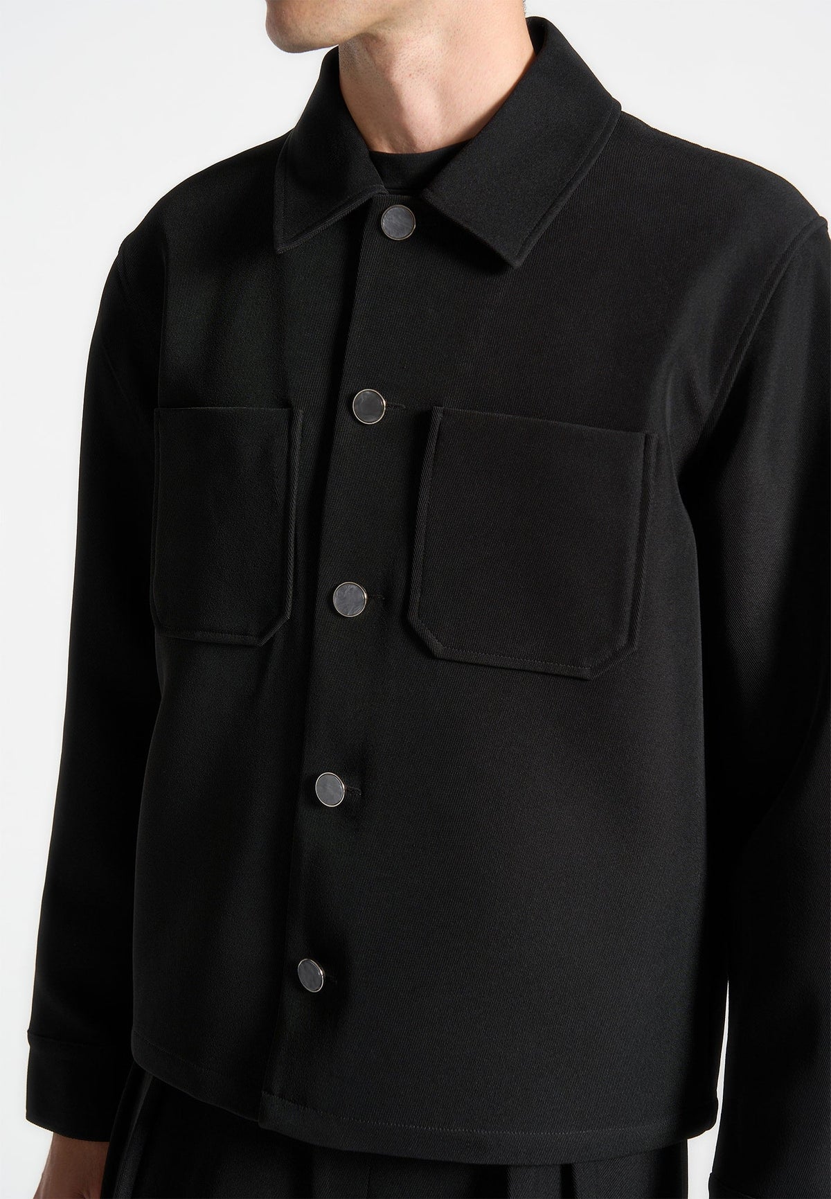 Benoit - Twill Pocket Cropped Shirt - Black