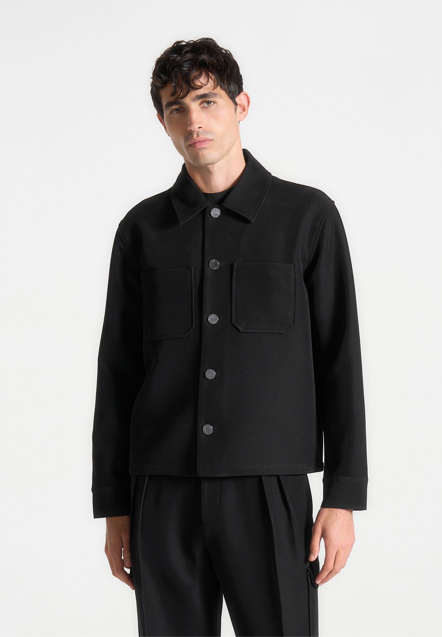 Benoit - Twill Pocket Cropped Shirt - Black