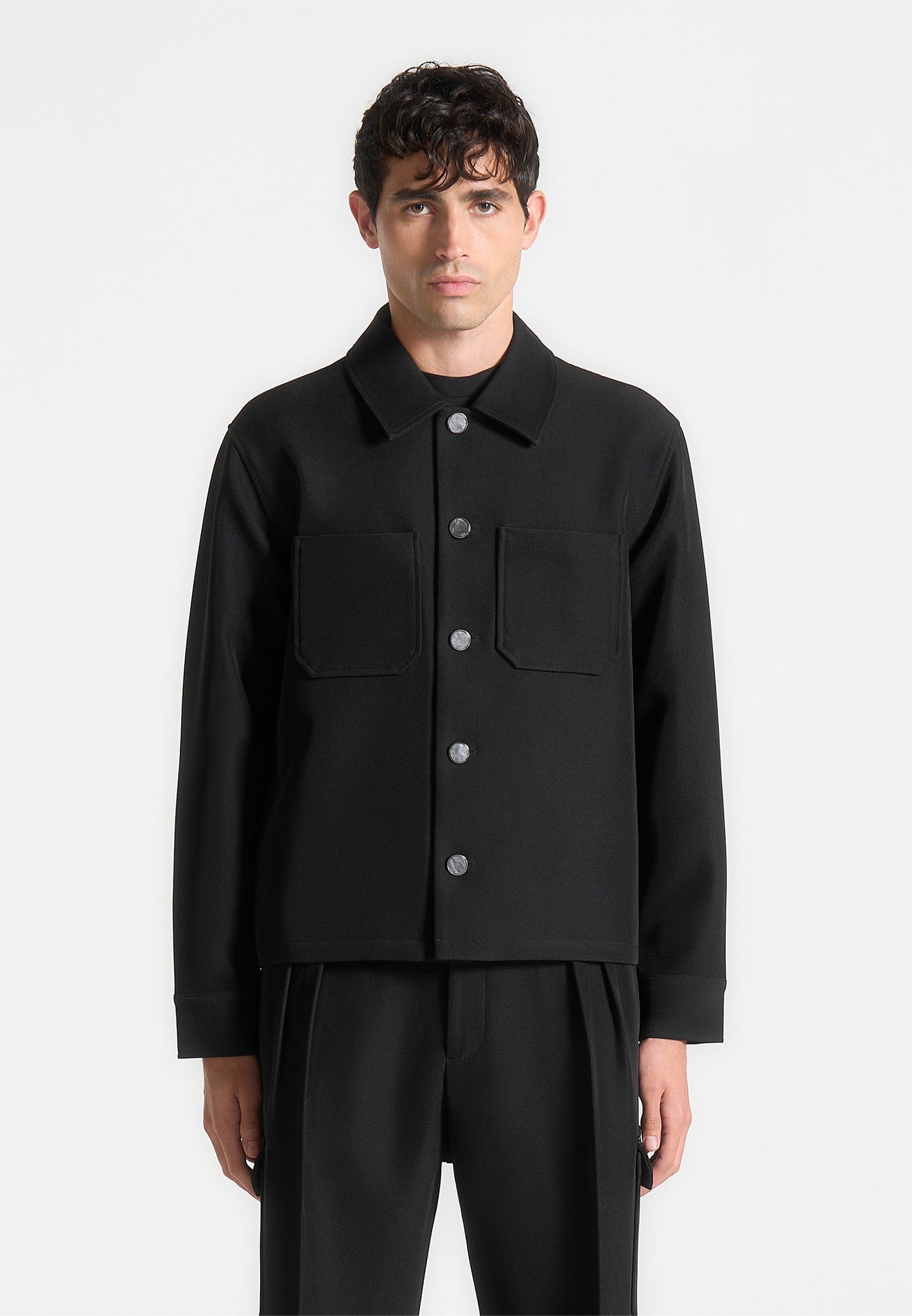Benoit - Twill Pocket Cropped Shirt - Black