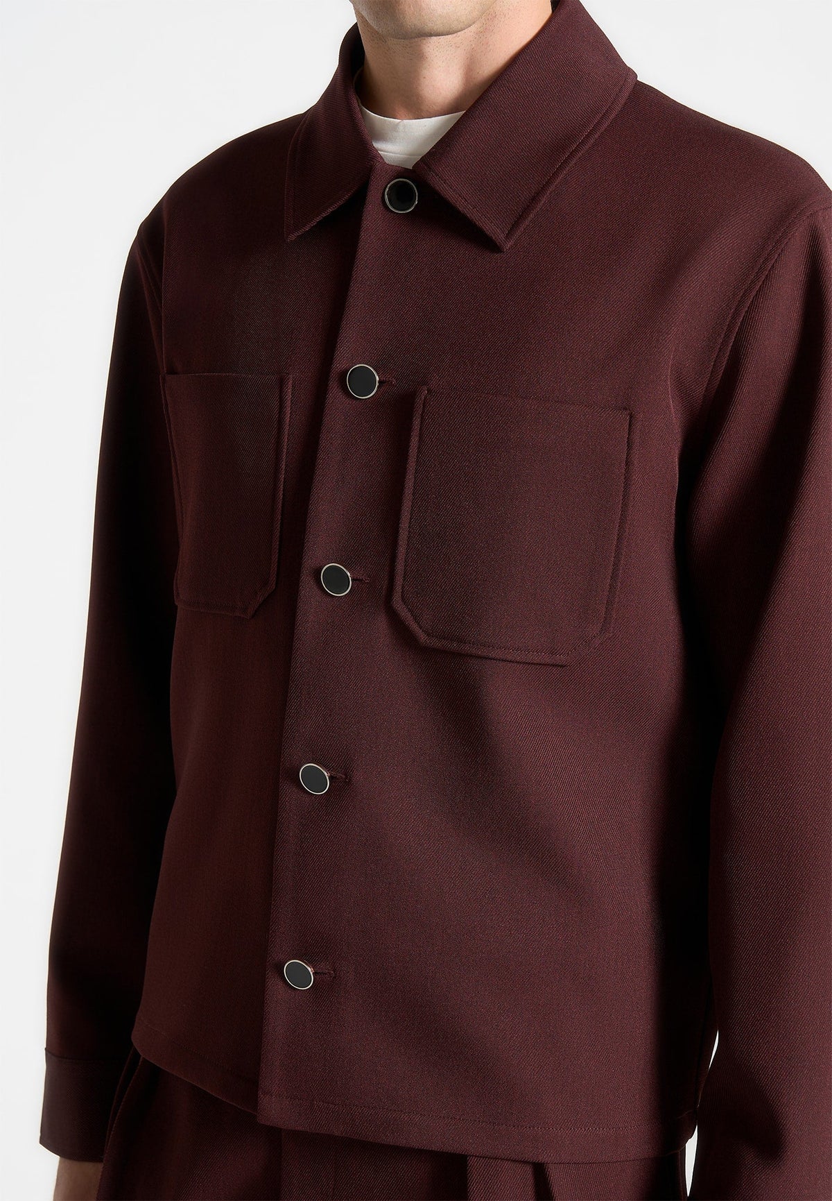 Benoit - Twill Pocket Cropped Shirt - Wine Red