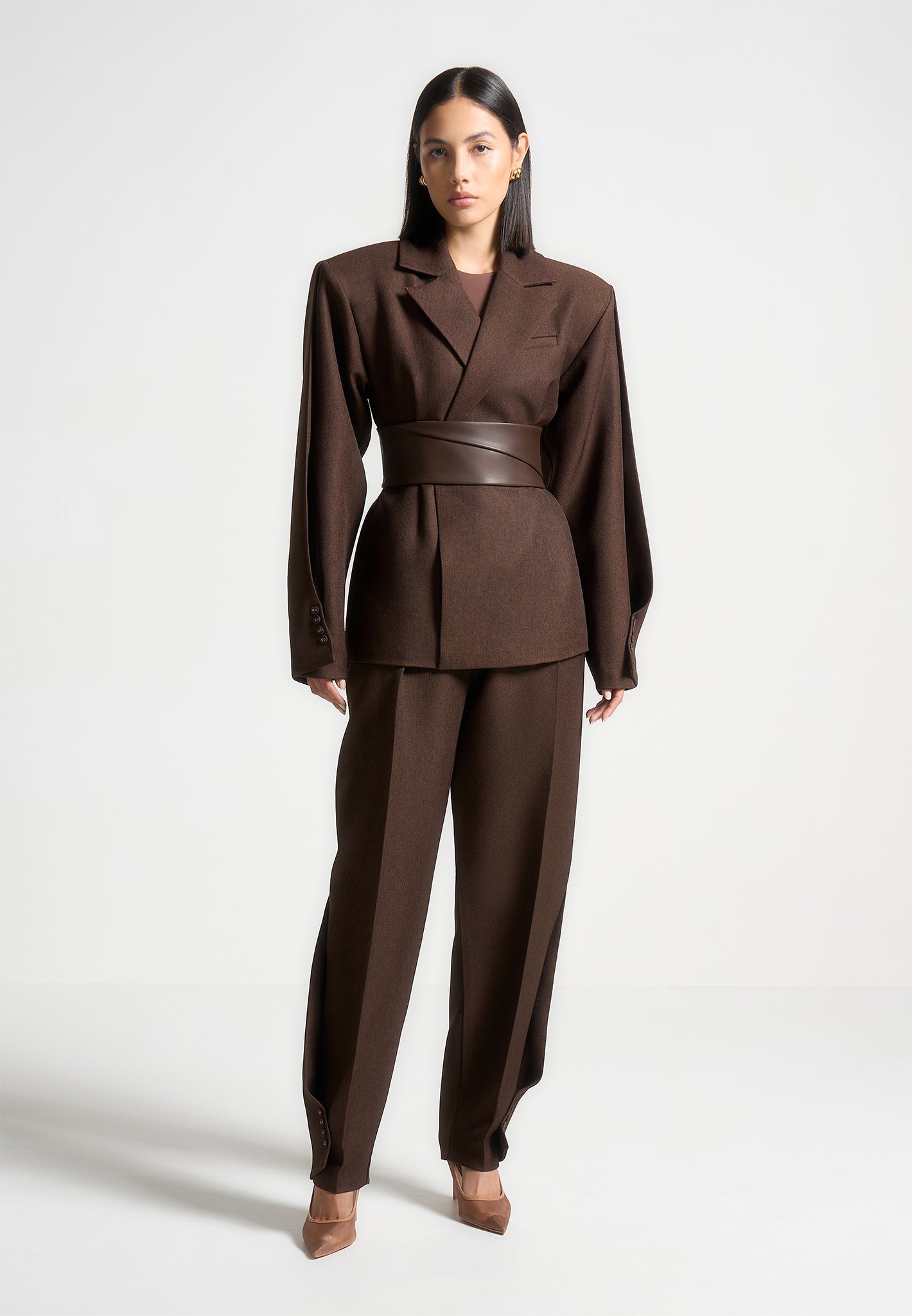 Sophie - Twist Leg Tailored Trousers - Brown 