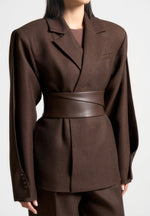 marie-twist-sleeve-tailored-blazer-with-belt-brown