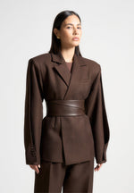 marie-twist-sleeve-tailored-blazer-with-belt-brown