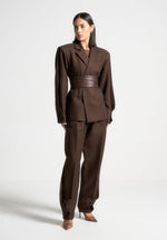 marie-twist-sleeve-tailored-blazer-with-belt-brown