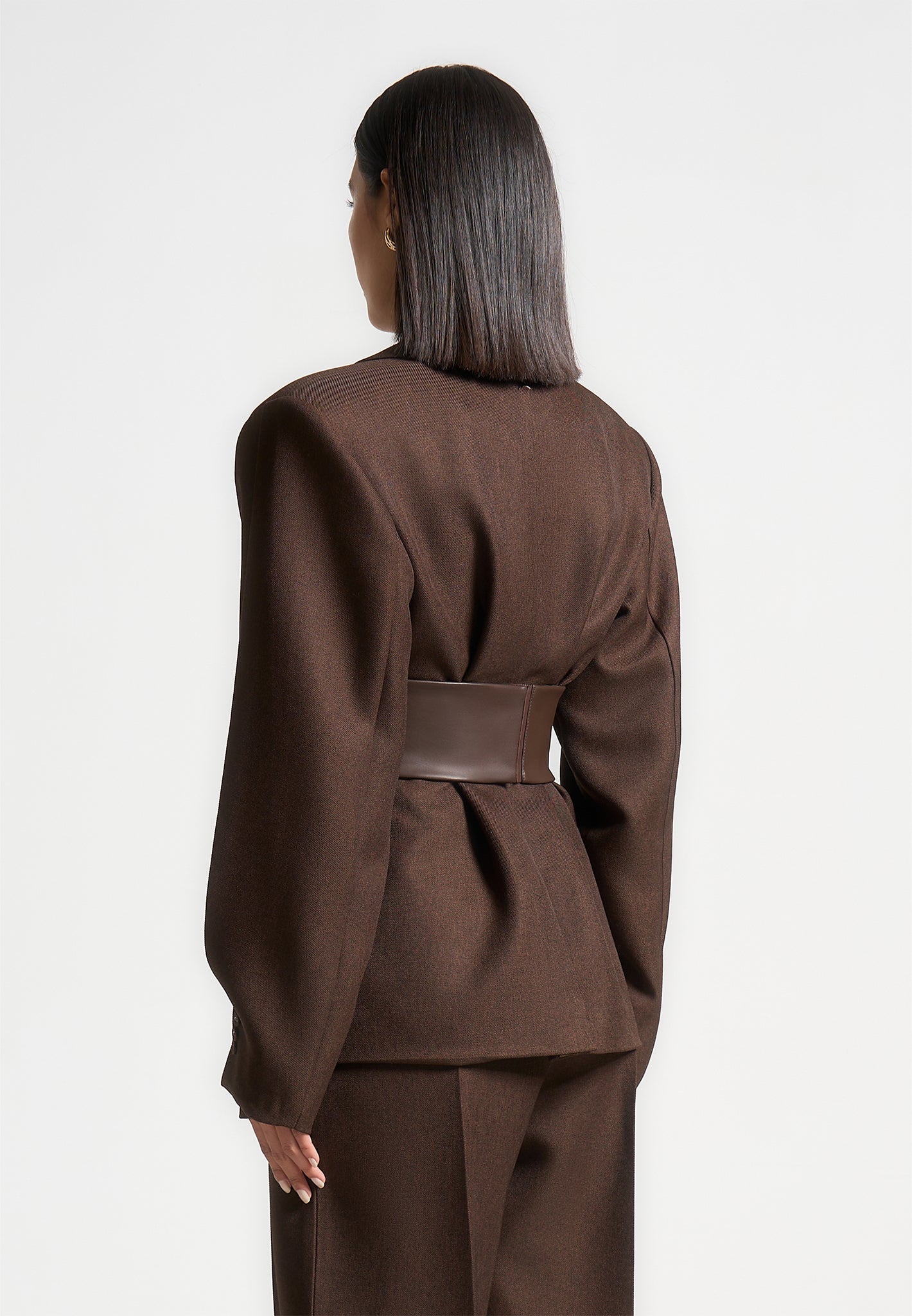 Marie - Twist Sleeve Tailored Blazer with Belt - Brown